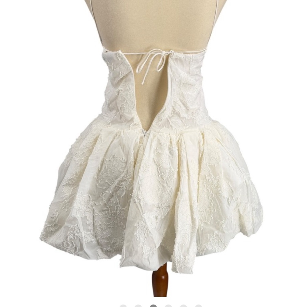 Mango White Capsule, embroidered  Lace Puffball Hem Mini Dress - Picture 8 of 8